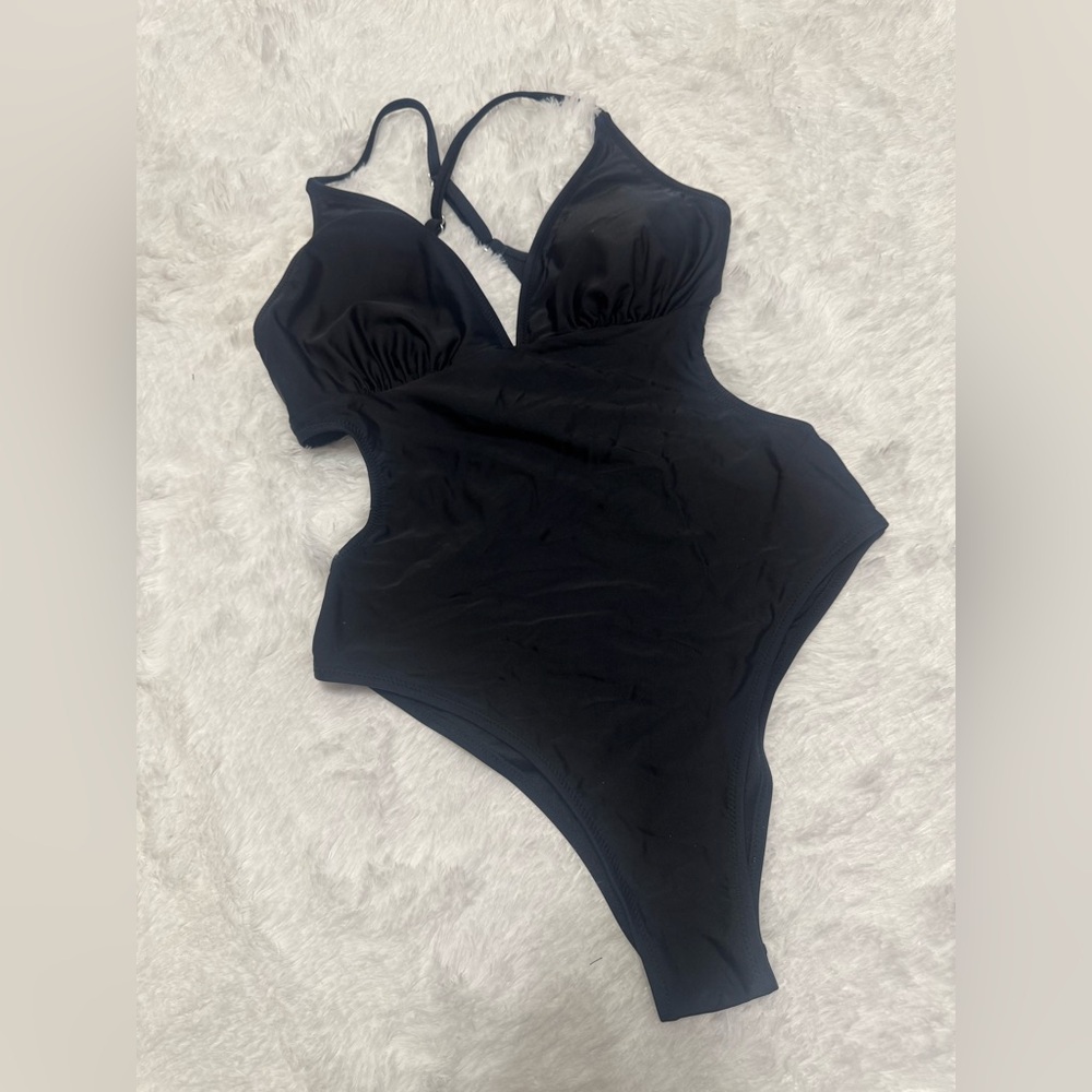 New small black one piece Swimsuit bathing suit festival rave cut out outfit